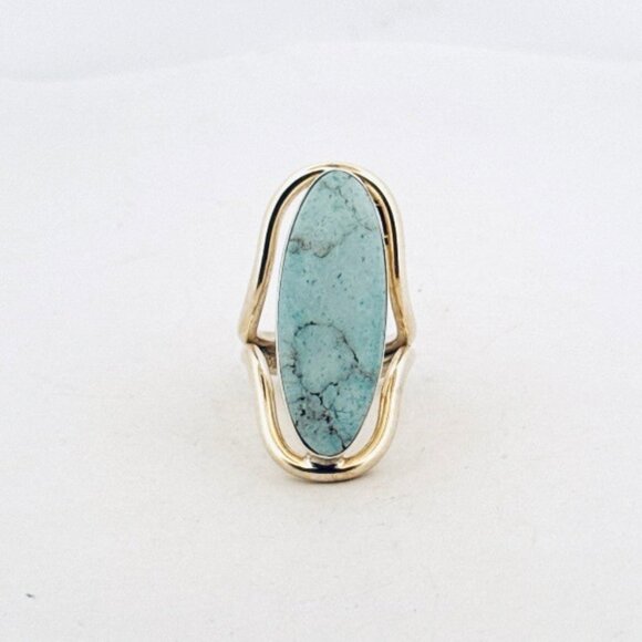 Designer Jewelry - Sterling Silver 925 Turquoise Statement Ring Size 4.5 Vintage Estate Jewelry
